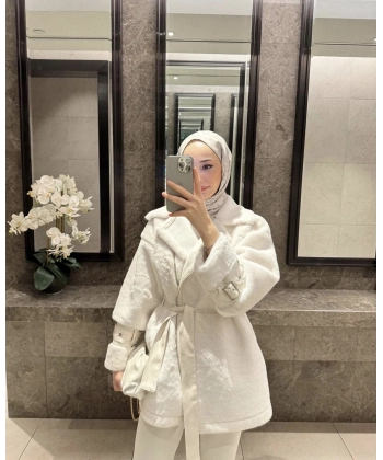 Goldie Peluş Mont - Beyaz