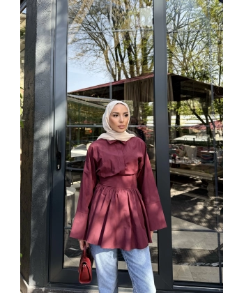 Helino Kuşaklı Gömlek - Bordo