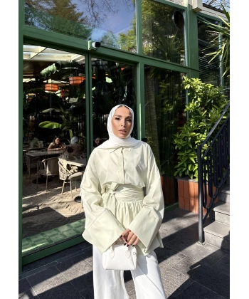 Helino Kuşaklı Gömlek - Fıstık Yeşili