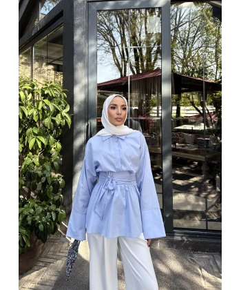 Helino Kuşaklı Gömlek - Mavi