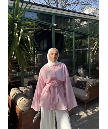 Helino Kuşaklı Gömlek - Pembe