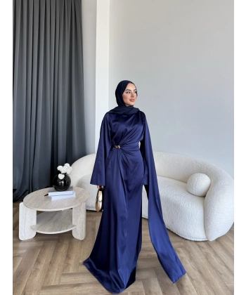 Hen - Volan Saten Elbise - Lacivert