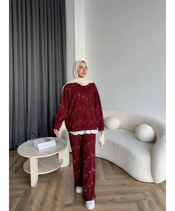 Hps-Muadil Taşlı Eşofman Takım - Bordo