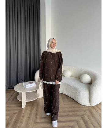 Hps-Muadil Taşlı Eşofman Takım - Kahve