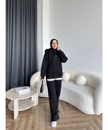 Hps-Taşlı Kürk Detay Takım - Siyah