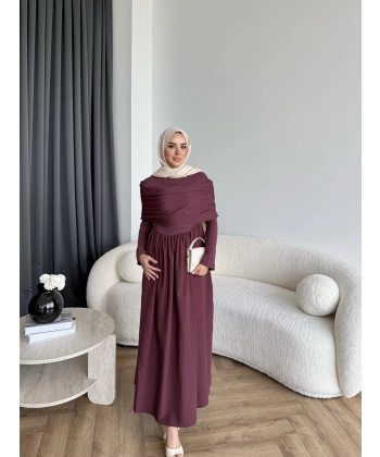 Hr - Melda Yaka Detay Elbise - Bordo