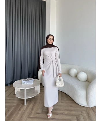 Kelsi Bağlamalı Elbise - Bej