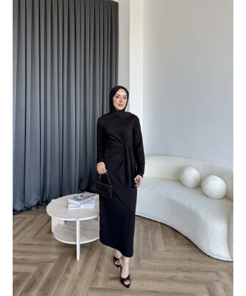 Kelsi Bağlamalı Elbise - Siyah