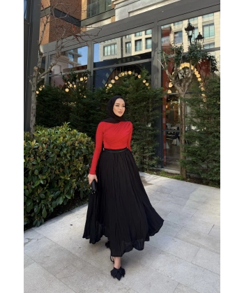 Kırışık Etek - Siyah