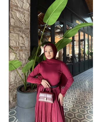 Kol Detaylı Püsküllü Body - Bordo