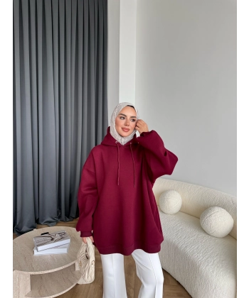 Kolu Piliseli 3 İplik Sweat - Bordo