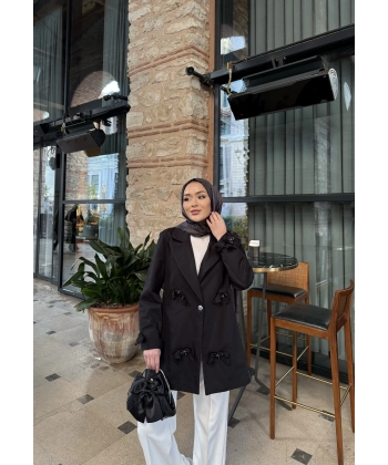 Kurdele Detaylı Kot Ceket - Siyah