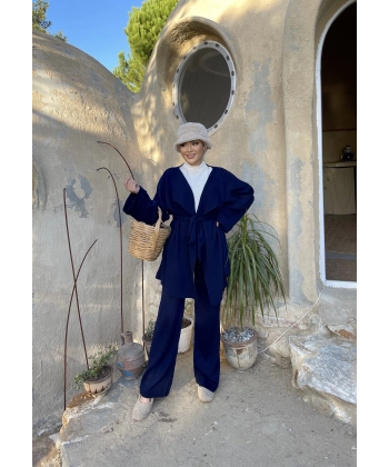 Kuşaklı Triko Takım - Lacivert