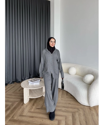 Leyans Fermuarlı Takım - Gri