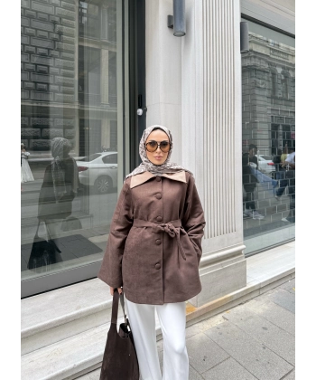 Lezya Yaka Detay Ceket - Acı Kahve