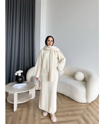 Mb - Atkı Örgü Etekli Takım - Bej