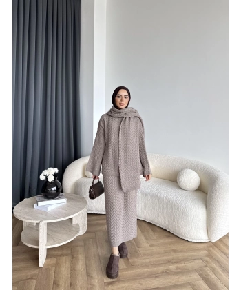 Mb - Atkı Örgü Etekli Takım - Vizon