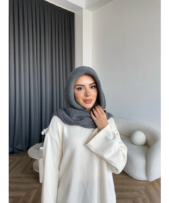 Mb - Balaklava Kapişonlu Bere - Gri