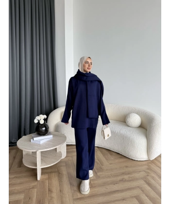 Mb- Berly Atkı Detay Triko Takım - Lacivert