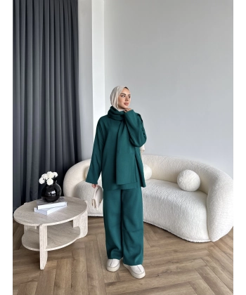 Mb- Berly Atkı Detay Triko Takım - Yeşil