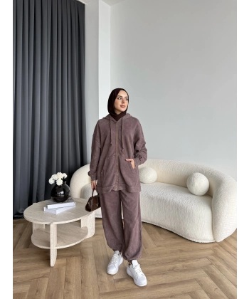 Mb - Fermuar Detay Yıkamalı Takım - Kahve