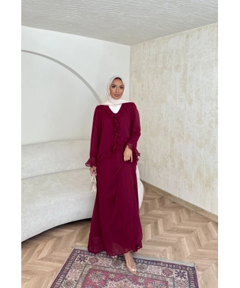 Meslen Şifon Elbise - Bordo