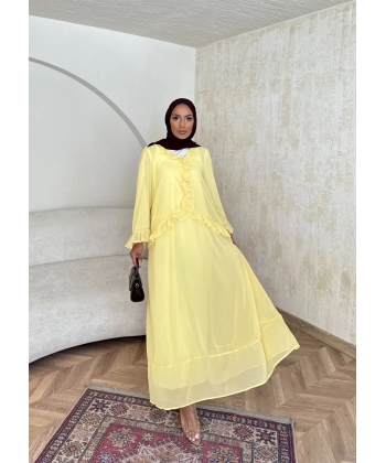 Meslen Şifon Elbise - Sarı