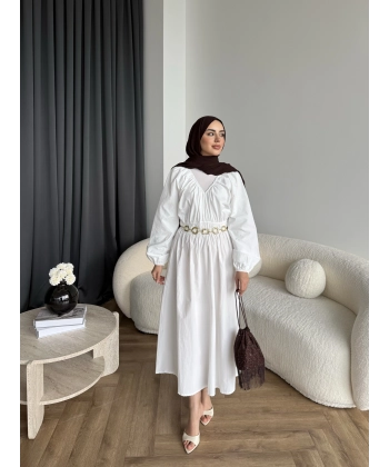 Milsa Lastikli Elbise - Beyaz