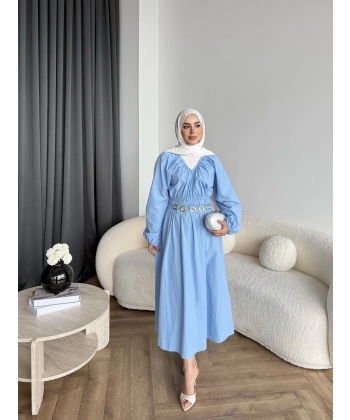 Milsa Lastikli Elbise - Mavi