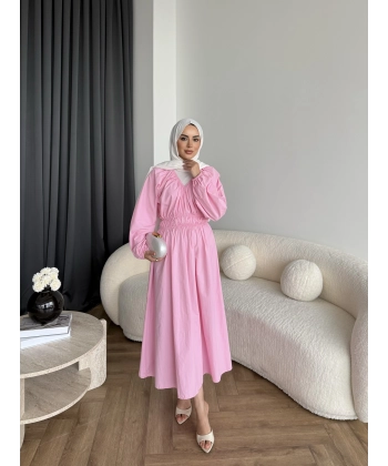 Milsa Lastikli Elbise - Pembe