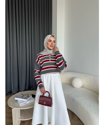 Mirlan Çizgi Detaylı Triko Kazak - Gri