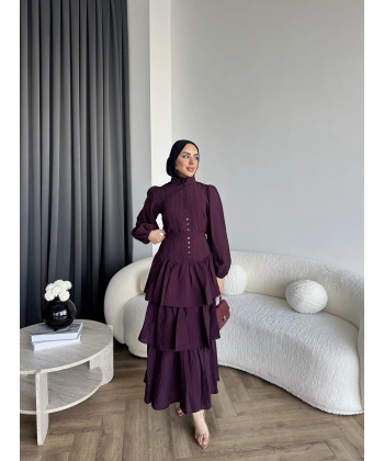 Moi - Selin Kat Kat Elbise - Bordo