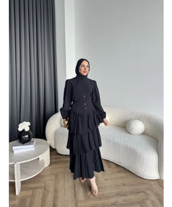 Moi - Selin Kat Kat Elbise - Siyah