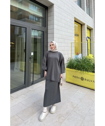 Nes Balon Kol Etekli Triko Takım - Haki