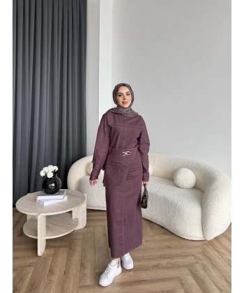 Ng - Kemer Detay Kot Elbise - Bordo