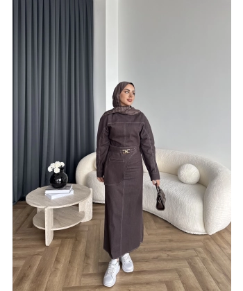 Ng - Kemer Detay Kot Elbise - Kahve