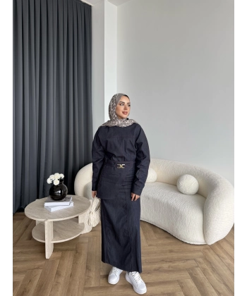 Ng - Kemer Detay Kot Elbise - Lacivert