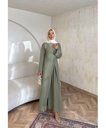 Noir Keten Elbise - Haki