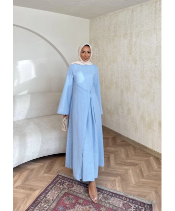 Noir Keten Elbise - Mavi