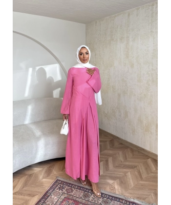 Noir Keten Elbise - Pembe