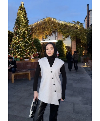 Önü Çapraz Düğmeli Yelek - Gri