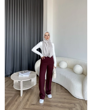 Oysh Kumaş Pantolon - Bordo