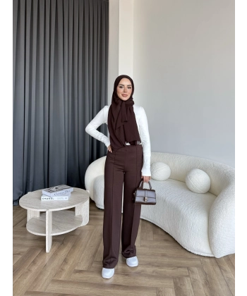 Oysh Kumaş Pantolon - Kahve