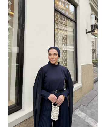 Pelerinli Piliseli Tasarım Tulum - Lacivert