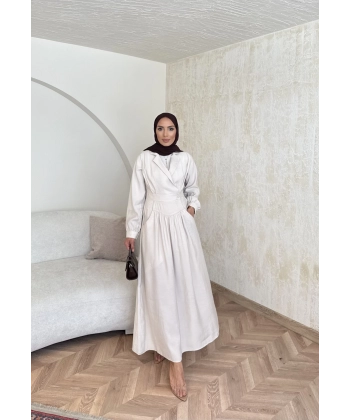 Pera Detaylı Elbise - Bej