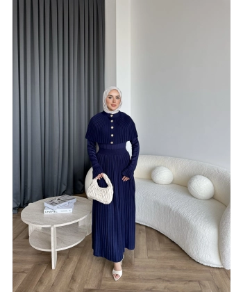 Piliseli Triko Elbise - Lacivert