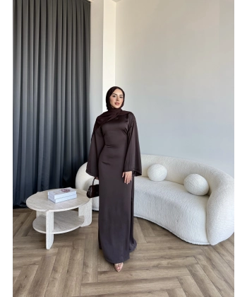 Pln- Aslıhan Saten Elbise - Acı Kahve