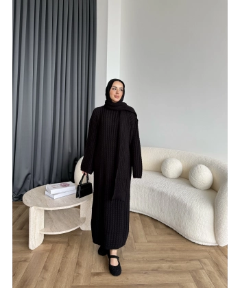 Pln-Atkı Örgü Triko Elbise - Siyah