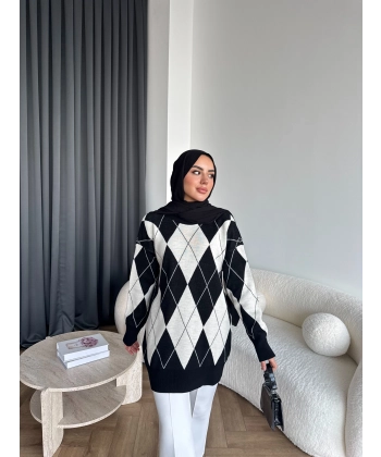 Pls-Baklava Desen Triko Kazak - Siyah