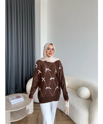 Pls-Kurdele Detay Triko Kazak - Kahve